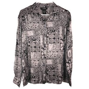 Vintage Silk Silver Black Tribal Print Shirt